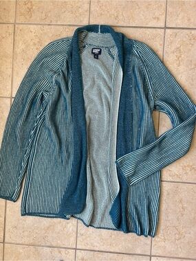 Lands End M Women’s Cardigan Sweater Drifter Cotton Shaker Stitch